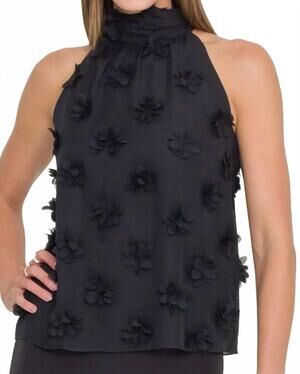NEW GENERATION LOVE irina 3d floral halter blouse in black